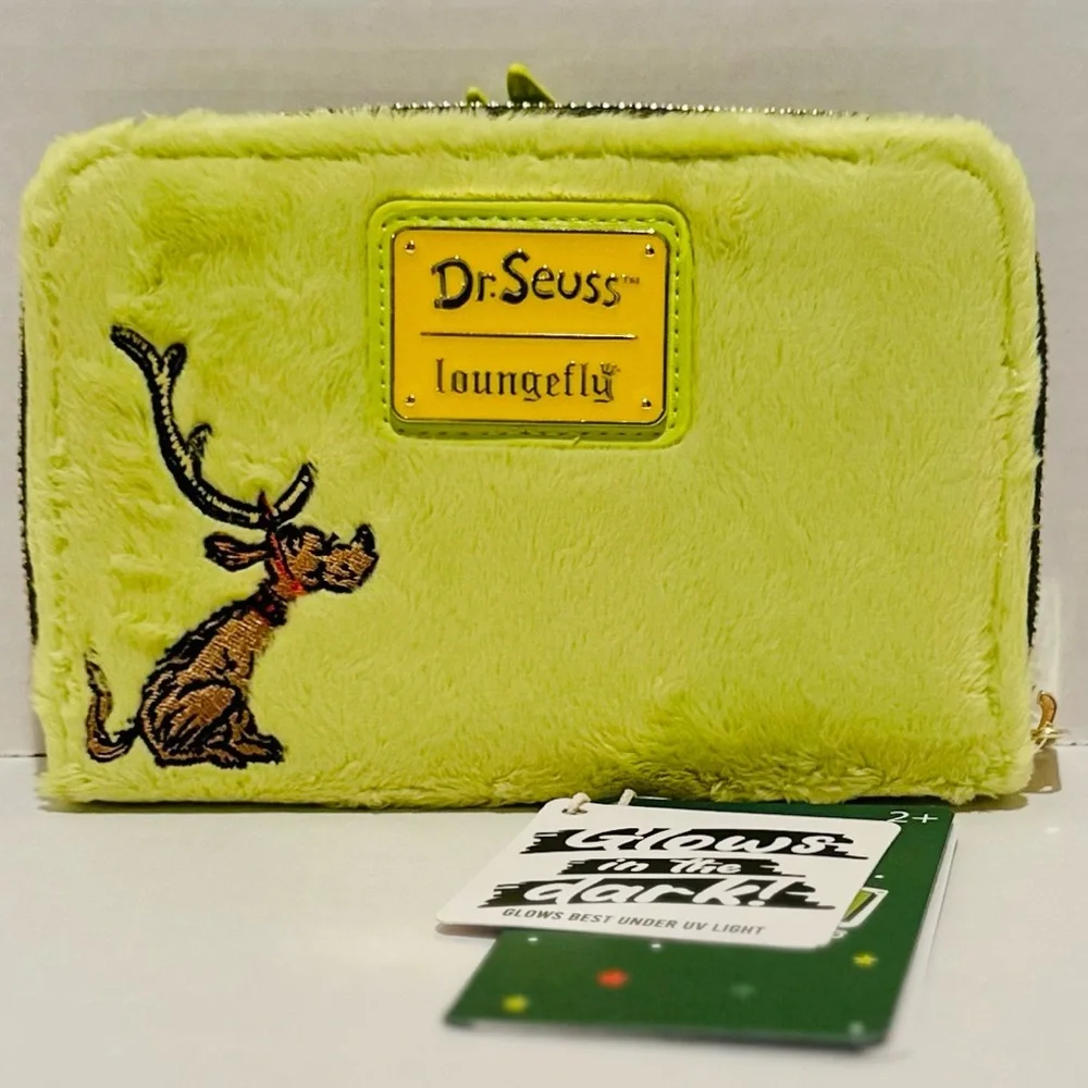 Loungefly Dr Seuss Grinch Plush Cosplay Glow Zip Around Wallet